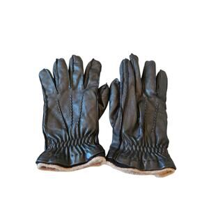 Dark brown leather lined winter gloves, one size